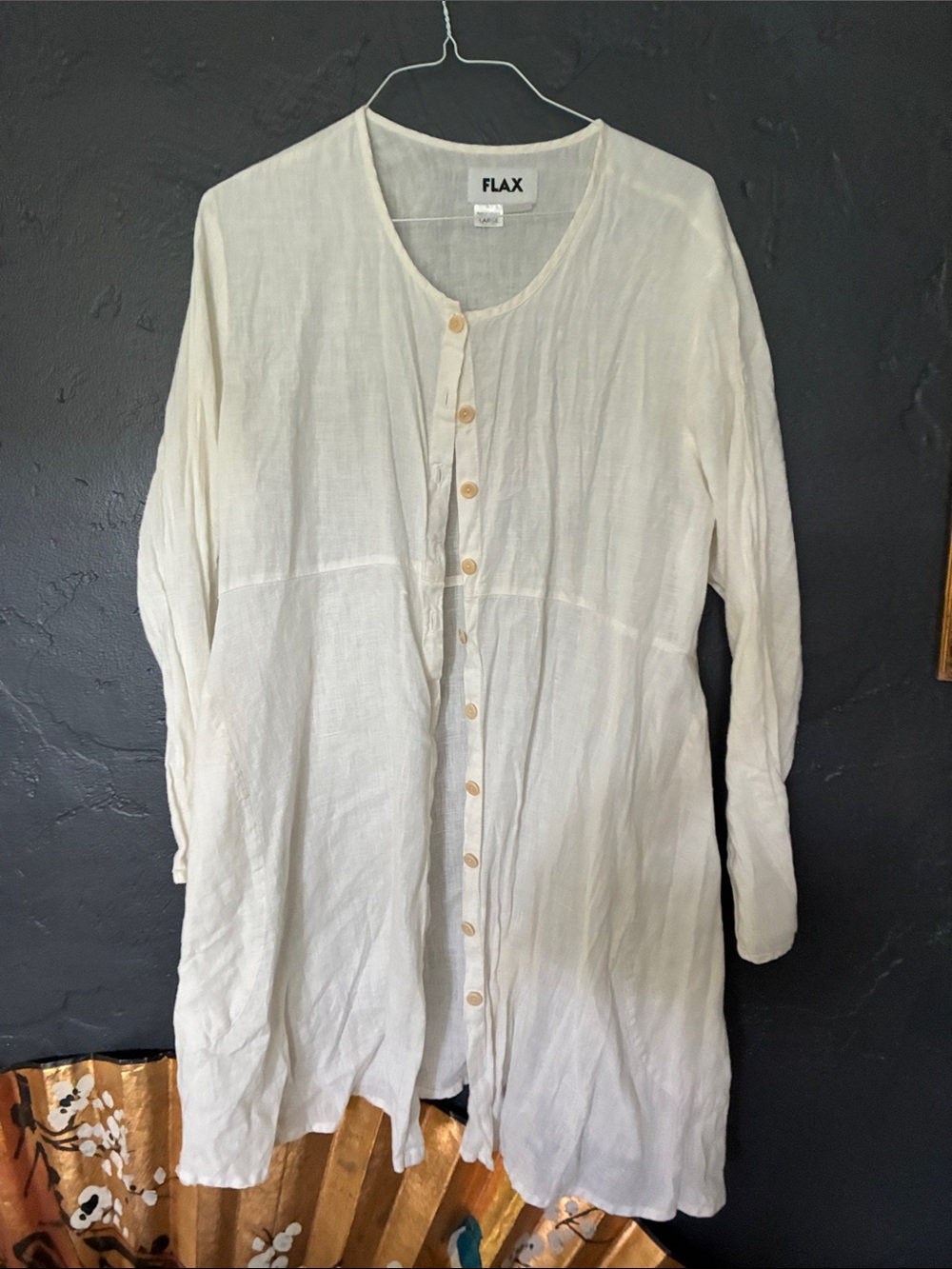 FLAX Natural White Long-Sleeve Linen Button-Front Tunic